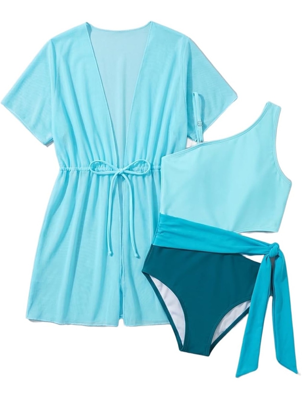 Two-Piece Swimwear Size 12-
14 One Shoulder Cut Out Waist Mesh Cover-Up 1247/3-1